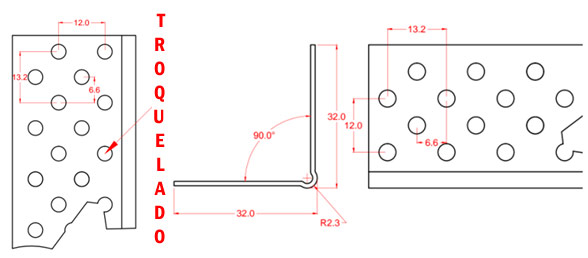 perfil troquelado de 90 grados